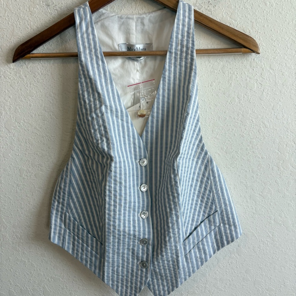 MaxMara Blue White Striped Women's Vest Waistcoat Size 4 NWT
